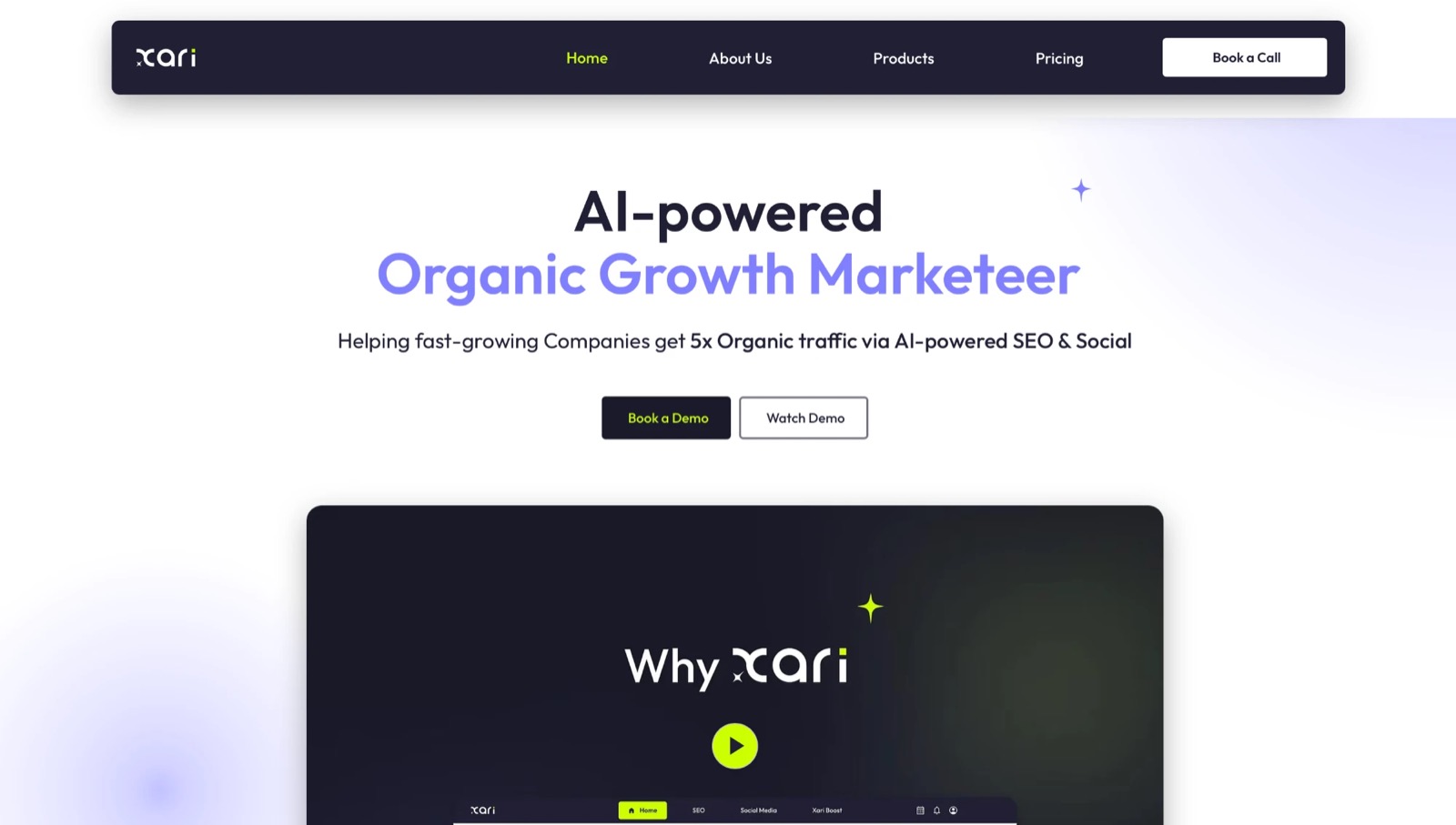Xari’s website: “AI-powered Organic Growth Marketeer”